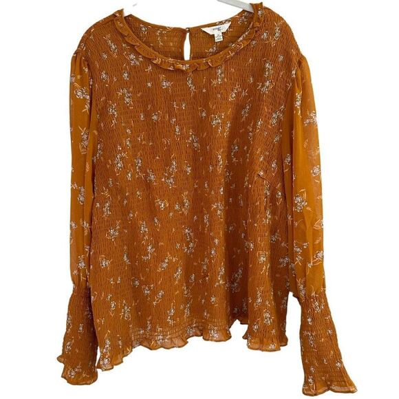 Terra & Sky Women's Plus Size Long Sleeve Smocked Top 3X NWT Mustard‎ Yellow - Picture 1 of 13